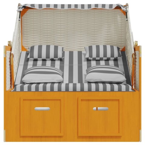 KOSZ PLAŻOWY OGRODOWY LEŻAK PODUSZKI RATTAN PE DREWNO BIAŁO-SZARY REGULACJA