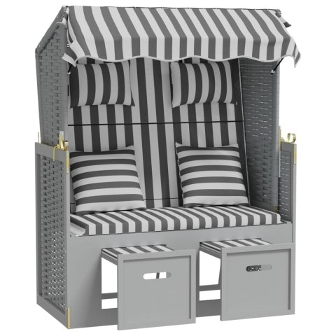 KOSZ PLAŻOWY OGRODOWY LEŻAK PODUSZKI RATTAN PE DREWNO SZARO-BIAŁY REGULACJA