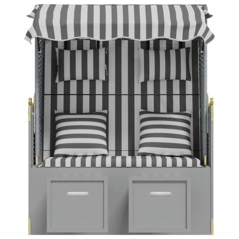 KOSZ PLAŻOWY OGRODOWY LEŻAK PODUSZKI RATTAN PE DREWNO SZARO-BIAŁY REGULACJA