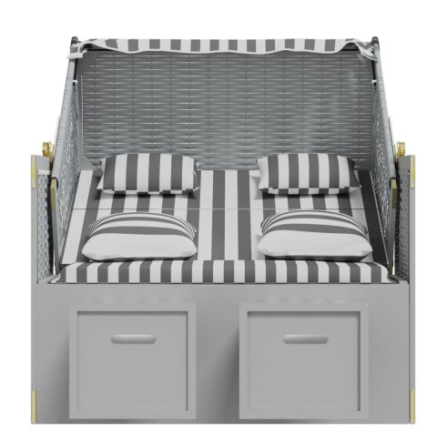 KOSZ PLAŻOWY OGRODOWY LEŻAK PODUSZKI RATTAN PE DREWNO SZARO-BIAŁY REGULACJA