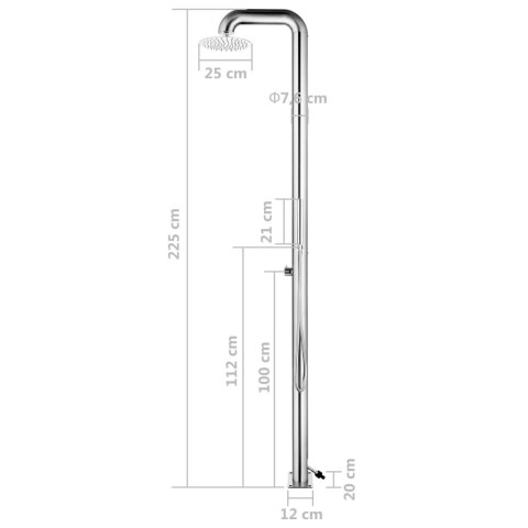 PRYSZNIC OGRODOWY 225CM STAL NIERDZEWNA 304 INOX DESZCZOWNICA 25CM SŁUCHAWKA