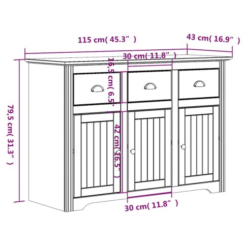 KREDENS BODO BIAŁO-BRĄZOWY 115,5X43X200,5CM DREWNO SOSNOWE