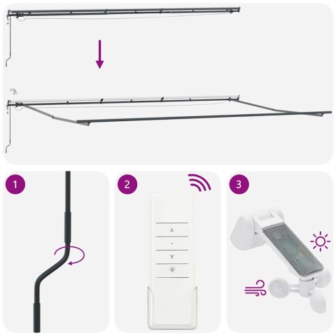 AUTOMATYCZNA MARKIZA Z LED ANTRACYTOWO-BIAŁA 600X300CM