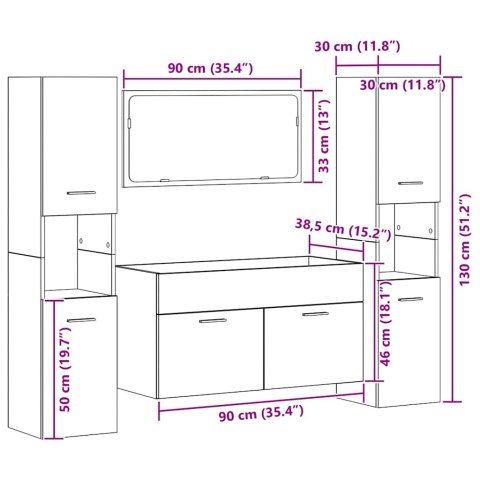 4-CZĘŚCIOWY ZESTAW MEBLI ŁAZIENKOWYCH DĄB ARTISAN