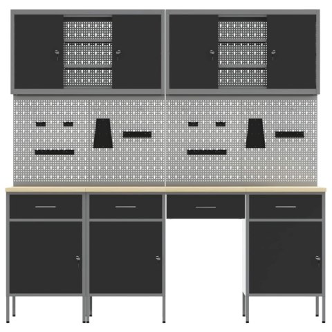 STÓŁ WARSZTATOWY Z BLOKADĄ 10 SZT. CZARNY 200X 55X 200CM STAL