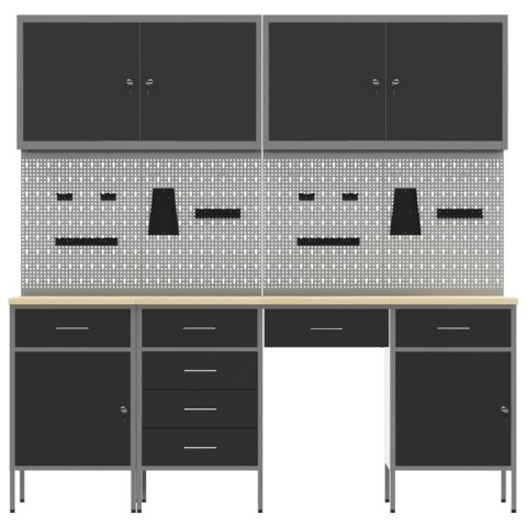 STÓŁ WARSZTATOWY Z BLOKADĄ 10 SZT. CZARNY 200X 55X 200CM STAL