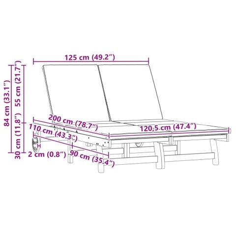LEŻAK 2-OSOBA BRĄZOWY 63X199X85CM LITE DREWNO AKACJI