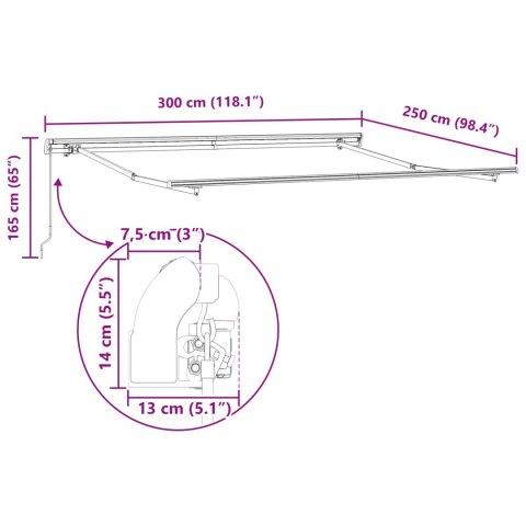 MARKIZA TARASOWA OGRODOWA CHOWANA RĘCZNA 300X250CM SZARA BALKONOWA UV