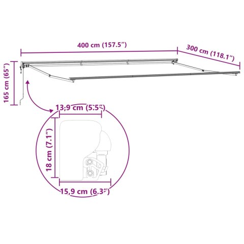 MARKIZA ZWIJANA ANTRACYT 400 × 300CM POLIESTER I METAL