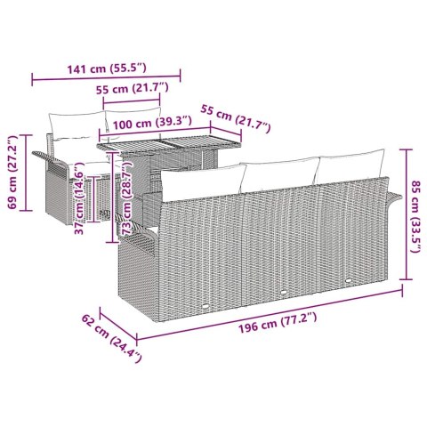 ZESTAW SOF NA OGRÓD 6 EL.CZARNY I KREMOWY POLIRATTAN