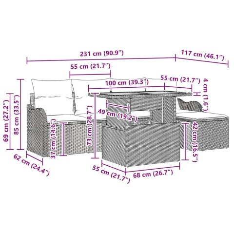 ZESTAW SOF NA OGRÓD 6 EL. CZARNY I KREMOWY POLIRATTAN