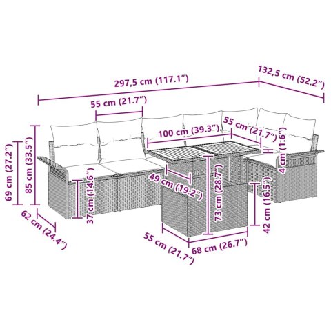 ZESTAW SOF NA OGRÓD 7 EL.CZARNY I KREMOWY POLIRATTAN