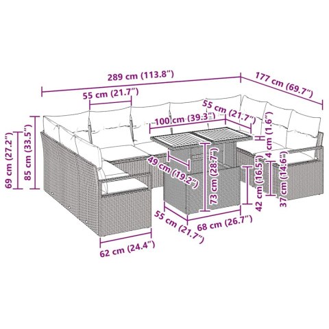 ZESTAW SOF NA OGRÓD Z PODUSZKĄ 10 EL. SZARY I BRĄZOWY