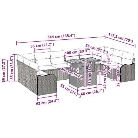 ZESTAW SOF NA OGRÓD Z PODUSZKĄ 11 EL. CZARNY I KREMOWY