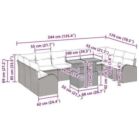 ZESTAW SOF NA OGRÓD Z PODUSZKĄ 11 EL. SZARY