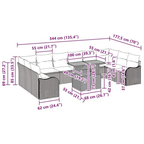 ZESTAW SOF NA OGRÓD Z PODUSZKĄ 11 EL. BEŻOWO-JASNOSZARY