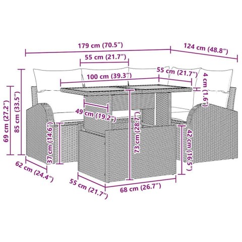 ZESTAW SOF NA OGRÓD Z PODUSZKĄ 5 EL. CZARNY I KREMOWY