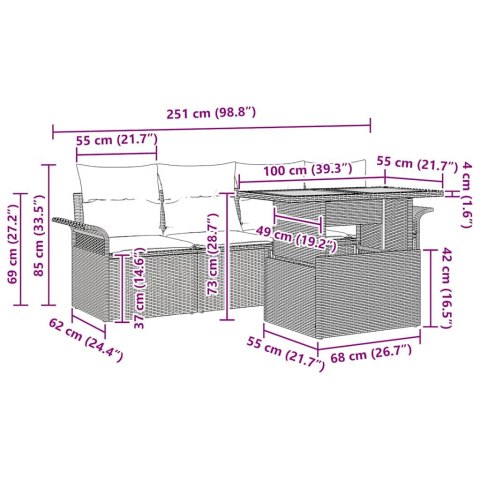 ZESTAW SOF NA OGRÓD Z PODUSZKĄ 5 EL.CZARNY POLIRATTAN
