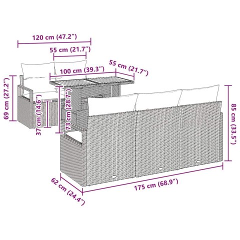 ZESTAW SOF NA OGRÓD Z PODUSZKĄ 6 EL. BEŻOWO-KREMOWY
