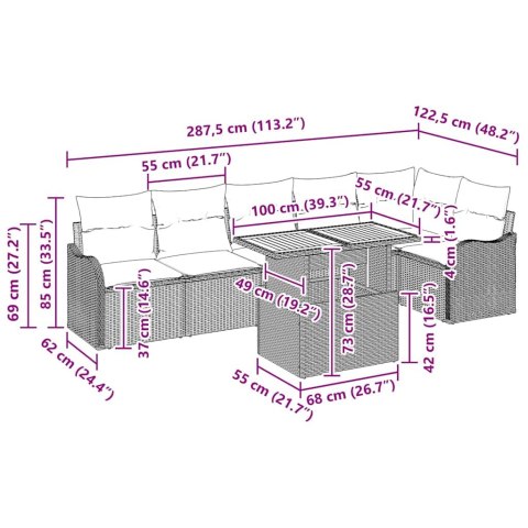 ZESTAW SOF NA OGRÓD Z PODUSZKĄ 7 EL. CZARNY I KREMOWY