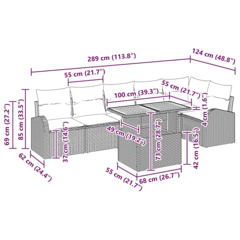 ZESTAW SOF NA OGRÓD Z PODUSZKĄ 7 EL. CZARNY I KREMOWY