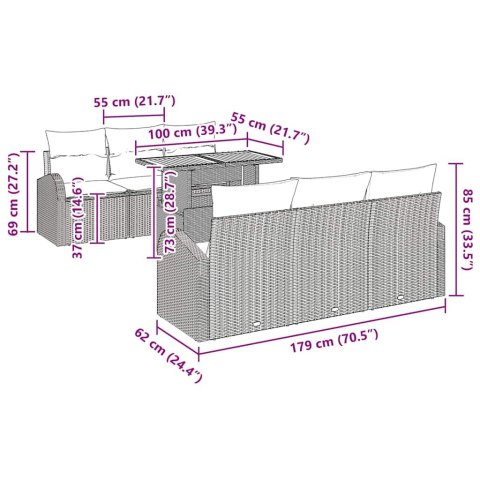 ZESTAW SOF NA OGRÓD Z PODUSZKĄ 7 EL. SZARY