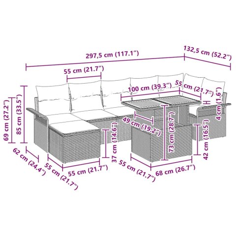 ZESTAW SOF NA OGRÓD Z PODUSZKĄ 8 EL.SZARY POLIRATTAN