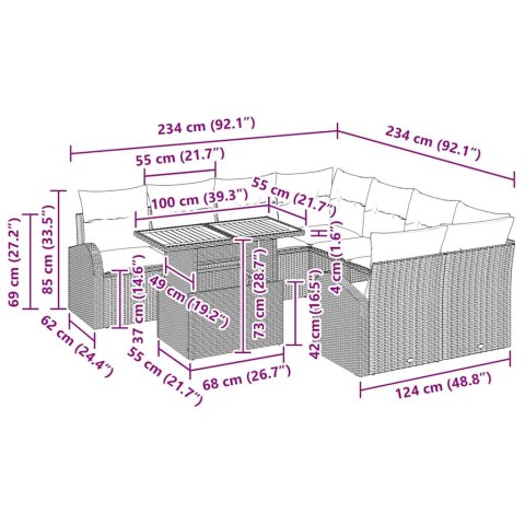 ZESTAW SOF NA OGRÓD Z PODUSZKĄ 9 EL. CZARNY I KREMOWY