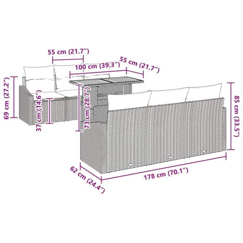 ZESTAW SOF NA OGRÓD Z PODUSZKĄ Z PODUSZKĄ 7 EL. SZARY I BRĄZOWY