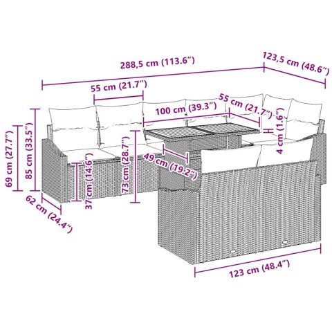 ZESTAW SOF NA OGRÓD Z PODUSZKĄ Z PODUSZKĄ 9 EL. SZARY I BRĄZOWY