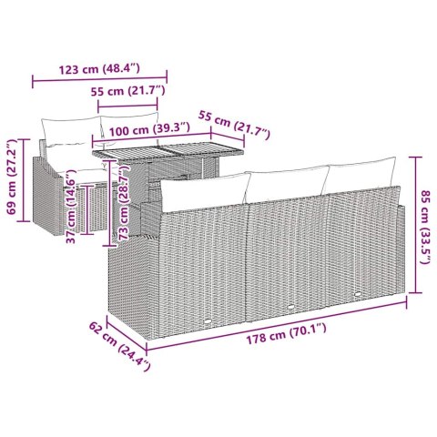 ZESTAW DO JADALNI W OGRODZIE Z PODUSZKĄ 6 SZT. CZARNY I KREMOWY