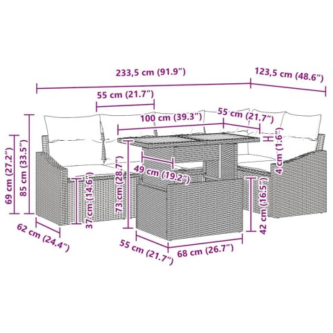 ZESTAW DO JADALNI W OGRODZIE Z PODUSZKĄ 6 EL. CZARNY I KREMOWY