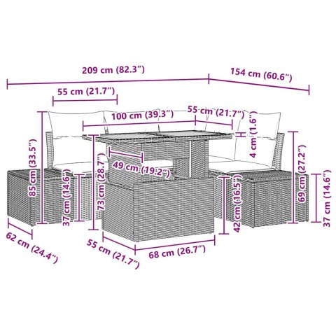 ZESTAW SOF NA OGRÓD Z PODUSZKĄ 5 EL. CZARNY I BRĄZOWY