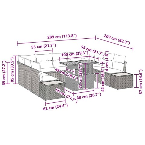 ZESTAW DO JADALNI W OGRODZIE Z PODUSZKĄ 10 SZT. CZARNY I BEŻOWY