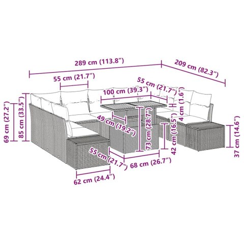ZESTAW DO JADALNI W OGRODZIE Z PODUSZKĄ 10 SZT. CZARNY I KREMOWY
