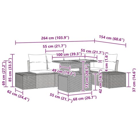 ZESTAW DO JADALNI W OGRODZIE Z PODUSZKĄ 6 SZT. CZARNY I BRĄZOWY