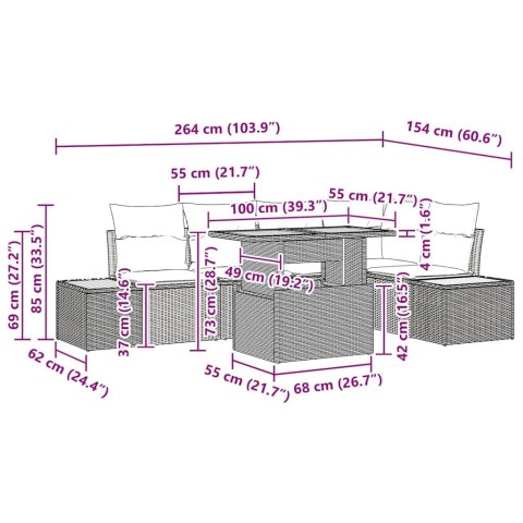 ZESTAW DO JADALNI W OGRODZIE Z PODUSZKĄ 6 SZT. CZARNY I BEŻOWY