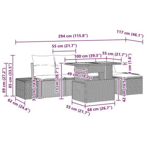 ZESTAW DO JADALNI W OGRODZIE Z PODUSZKĄ 6 SZT. SZARY I BRĄZOWY