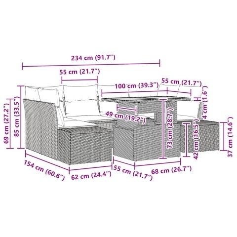 ZESTAW DO JADALNI W OGRODZIE Z PODUSZKĄ 7 SZT. BEŻOWY I SZARY