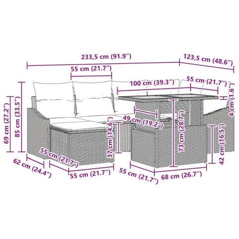 ZESTAW DO JADALNI W OGRODZIE Z PODUSZKĄ 7 SZT. CZARNY I BRĄZOWY
