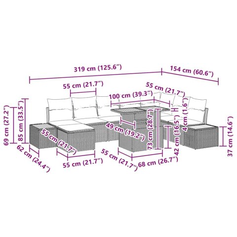 ZESTAW DO JADALNI W OGRODZIE Z PODUSZKĄ 9 SZT. CZARNY I BEŻOWY