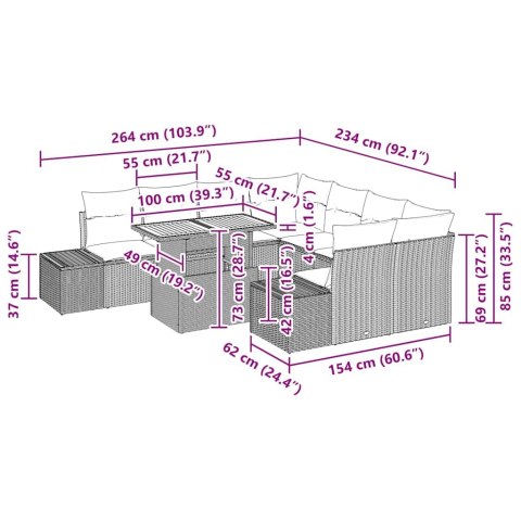 ZESTAW DO JADALNI W OGRODZIE Z PODUSZKĄ 9 EL. CZARNY I KREMOWY