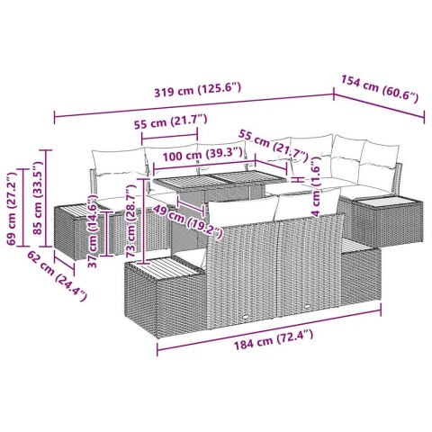 ZESTAW DO JADALNI W OGRODZIE Z PODUSZKĄ 9 SZT. SZARY I BRĄZOWY