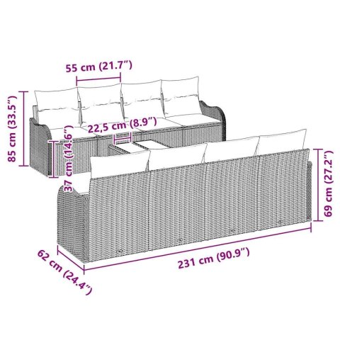 ZESTAW SOF NA OGRÓD Z PODUSZKĄ 9 EL. JASNOSZARY I CIEMNOSZARY