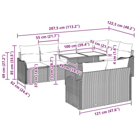 ZESTAW SOF NA OGRÓD Z PODUSZKĄ 9 EL. JASNOSZARY RATTAN POLI