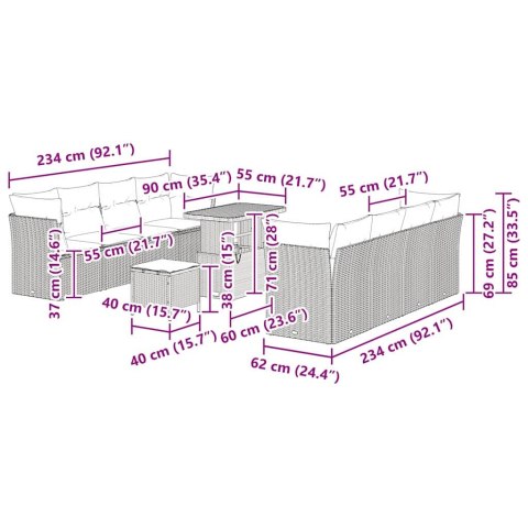 ZESTAW SOF NA OGRÓD 11 EL. CZARNY I KREMOWY POLIRATTAN