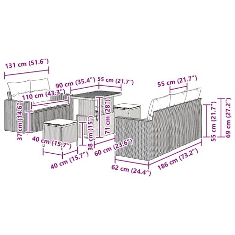 ZESTAW SOF NA OGRÓD 8 EL. BEŻOWY I KREMOWY POLIRATTAN