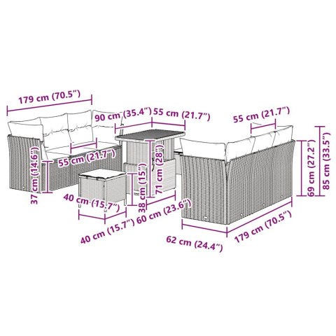 ZESTAW SOF NA OGRÓD 9 EL. CZARNY I KREMOWY POLIRATTAN