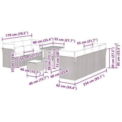 ZESTAW SOF NA OGRÓD Z PODUSZKĄ 10 EL. CZARNY I KREMOWY