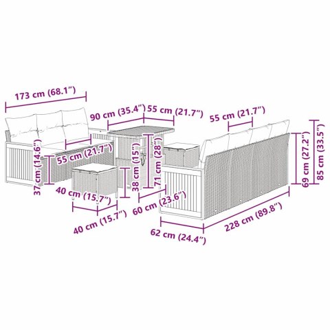 ZESTAW SOF NA OGRÓD Z PODUSZKĄ 10 EL. SZARY
